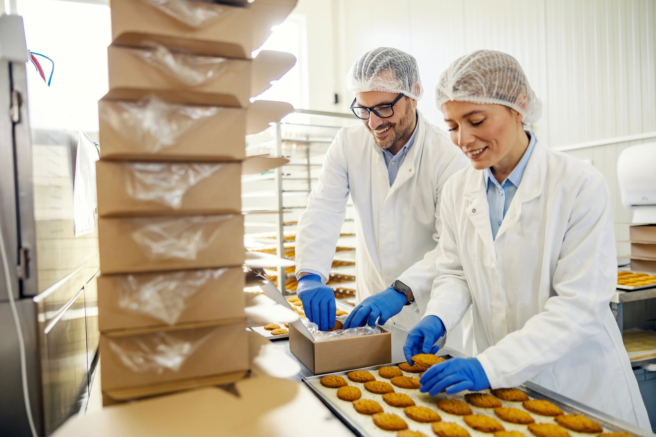 Food processing workers in protective gear, representing quality control discipline